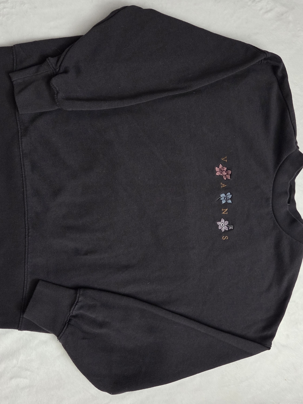 Vans Black Crewneck Sweatshirt with Floral Embroidery